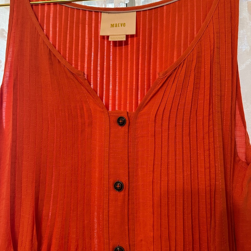 Maeve — Orange Sleeveless V-Neck Flowy Blouse — Size 10 — Anthropologie - Picture 10 of 13
